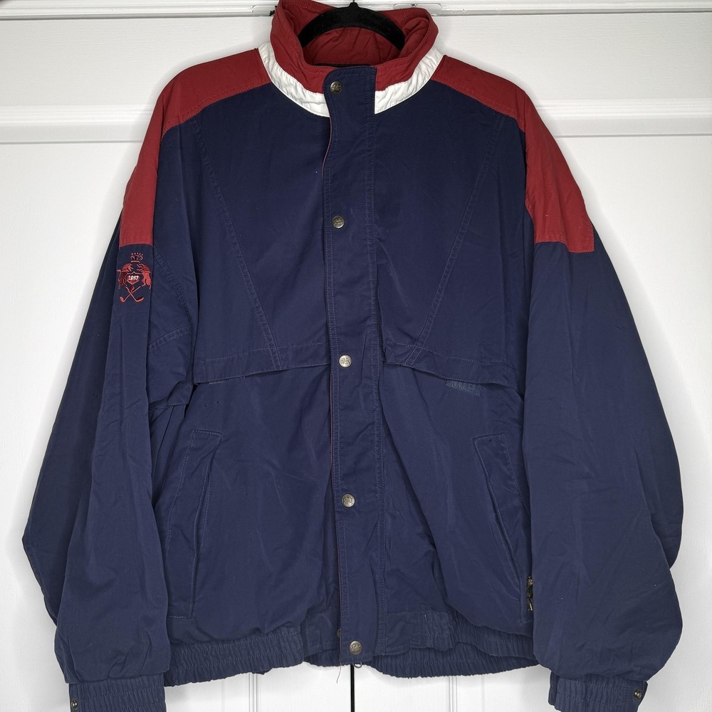 Vintage Tourney Jacket Mens Large Blue Red Gore-Tex Waterproof Windbreaker Lined